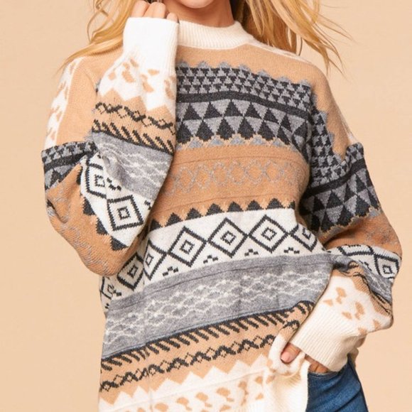 Haptics Full Size Run Geometric Dropped Shoulder Tunic Sweater - Picture 5 of 6